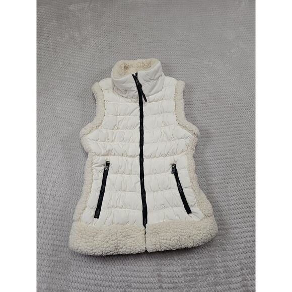 Calvin Klein Jackets & Blazers - Calvin Klein Vest Womens Small White Quilted Fur Trim Full Zip